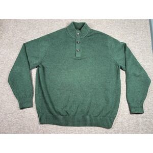 IZOD Mens XXL 2X Mock Neck Knit Pullover Sweater 1/4 Button Green Black Speckled